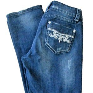 Liuces Womens Jeans Size‎ 5 Blue Denim Distressed Rhinestone Pockets Pants